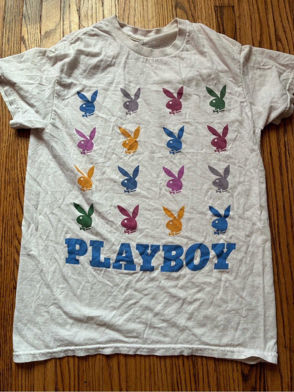 PLAYBOY White Tee with Multicolor Bunny Grid